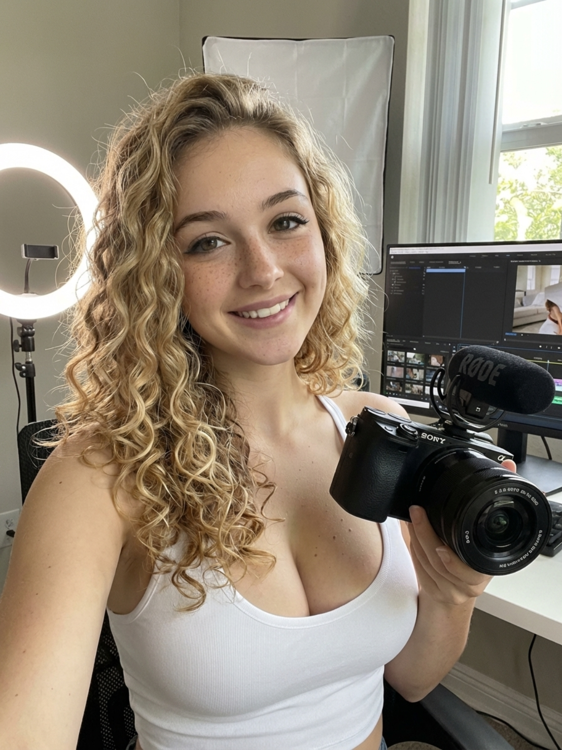 Creator with camera in studio